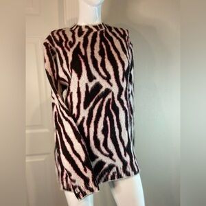Collusion~NWOT~Soft Fuzzy Zebra Print w/Pink Outline~Pullover Sweater~Size XS